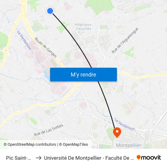 Pic Saint-Loup to Université De Montpellier - Faculté De Médecine map