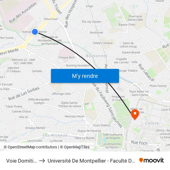 Voie Domitienne to Université De Montpellier - Faculté De Médecine map