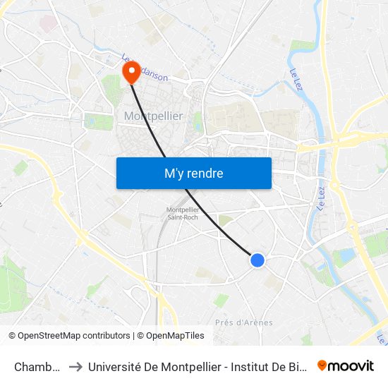 Chambéry to Université De Montpellier - Institut De Biologie map