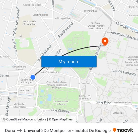 Doria to Université De Montpellier - Institut De Biologie map