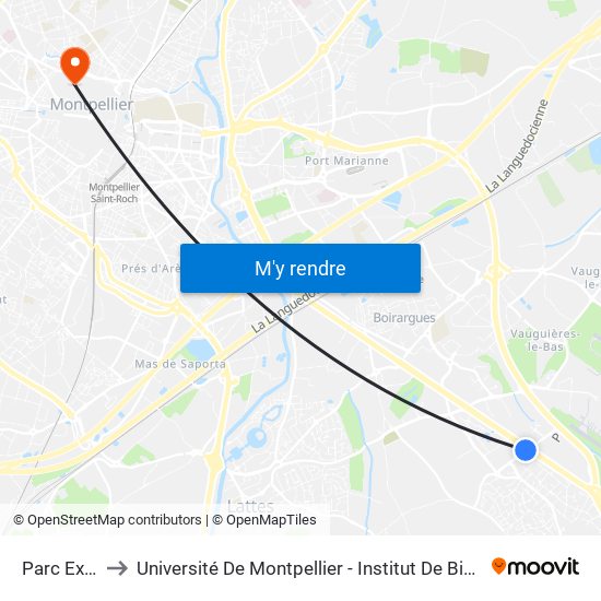 Parc Expo to Université De Montpellier - Institut De Biologie map