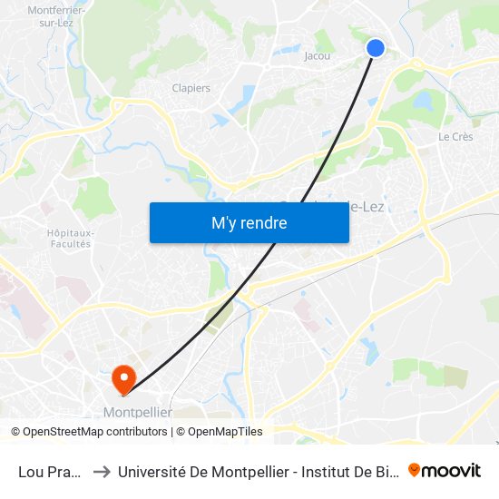 Lou Pradet to Université De Montpellier - Institut De Biologie map