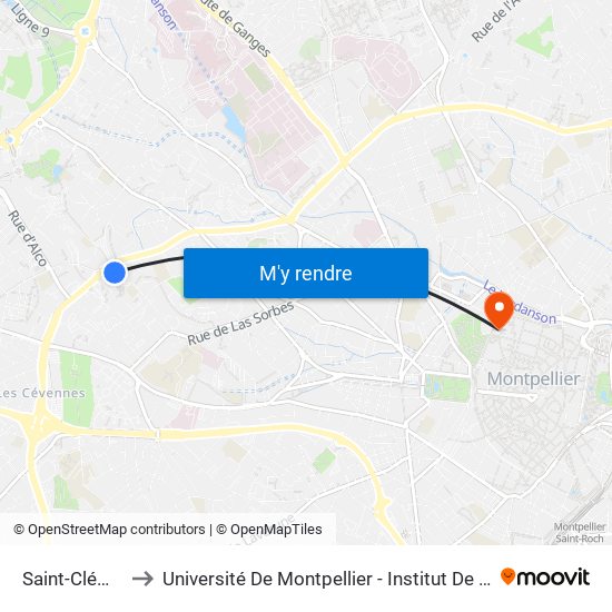 Saint-Clément to Université De Montpellier - Institut De Biologie map