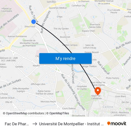 Fac De Pharmacie to Université De Montpellier - Institut De Biologie map