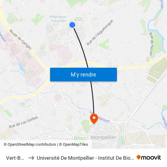 Vert-Bois to Université De Montpellier - Institut De Biologie map