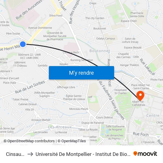 Cinsaults to Université De Montpellier - Institut De Biologie map
