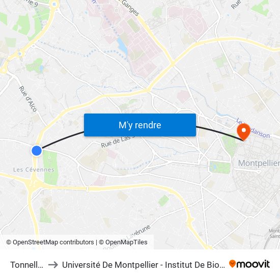 Tonnelles to Université De Montpellier - Institut De Biologie map