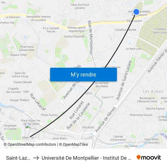 Saint-Lazare to Université De Montpellier - Institut De Biologie map