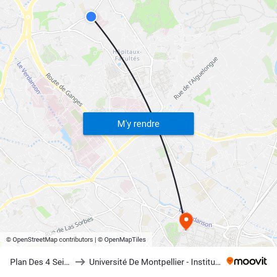 Plan Des 4 Seigneurs to Université De Montpellier - Institut De Biologie map