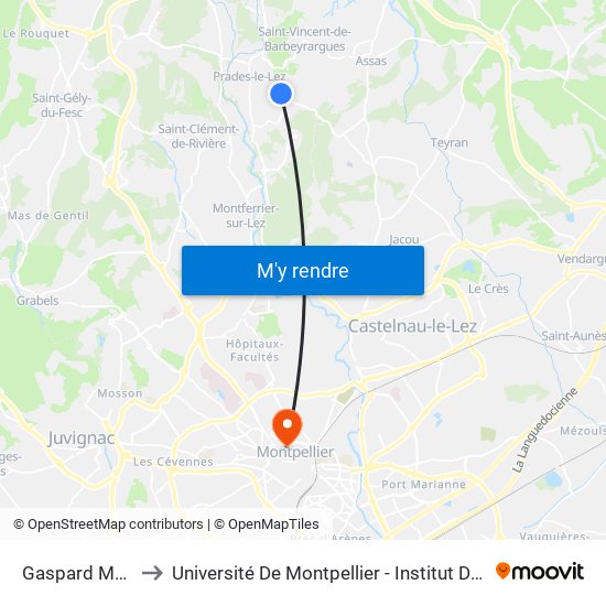Gaspard Monge to Université De Montpellier - Institut De Biologie map