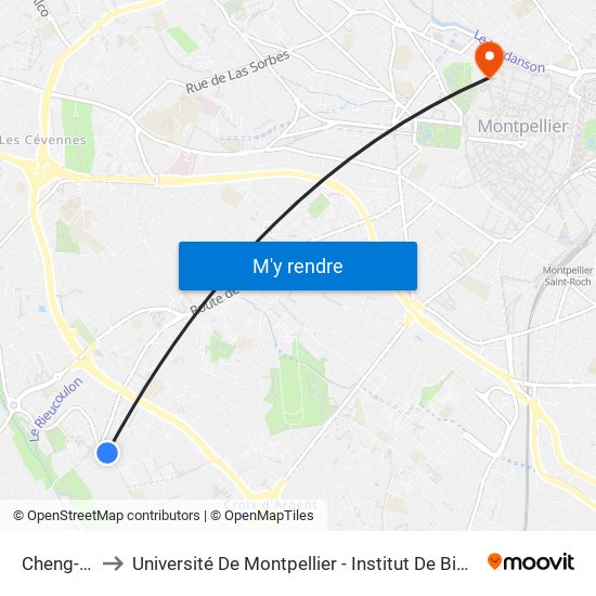 Cheng-Du to Université De Montpellier - Institut De Biologie map