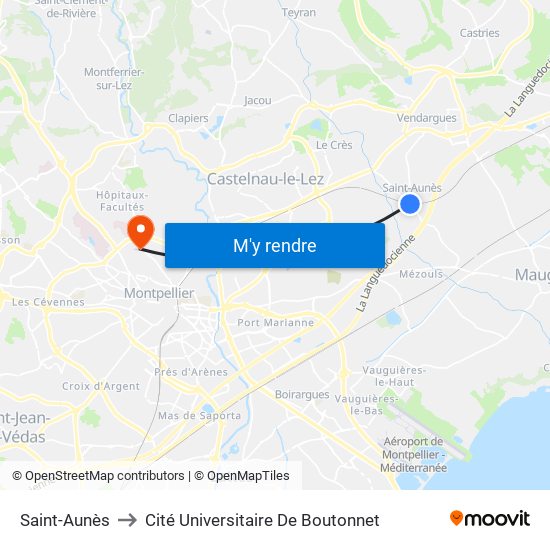 Saint-Aunès to Cité Universitaire De Boutonnet map