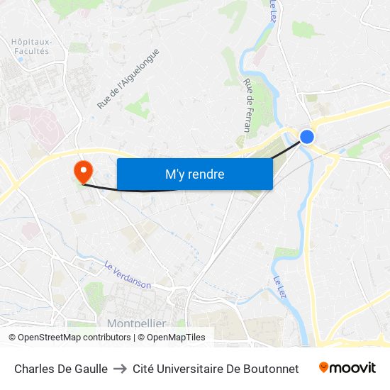 Charles De Gaulle to Cité Universitaire De Boutonnet map