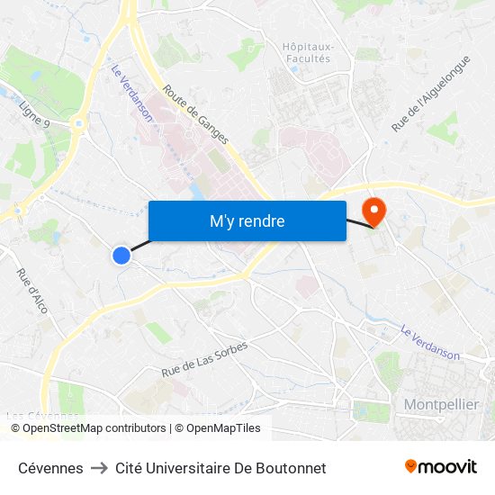 Cévennes to Cité Universitaire De Boutonnet map