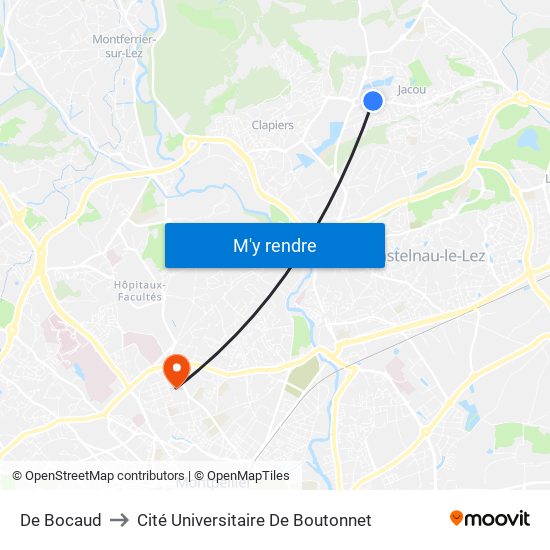 De Bocaud to Cité Universitaire De Boutonnet map