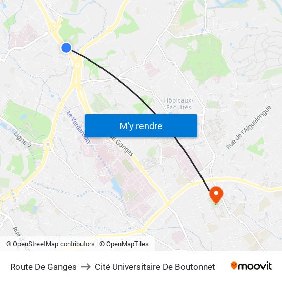 Route De Ganges to Cité Universitaire De Boutonnet map