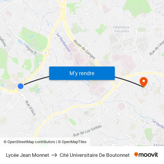 Lycée Jean Monnet to Cité Universitaire De Boutonnet map