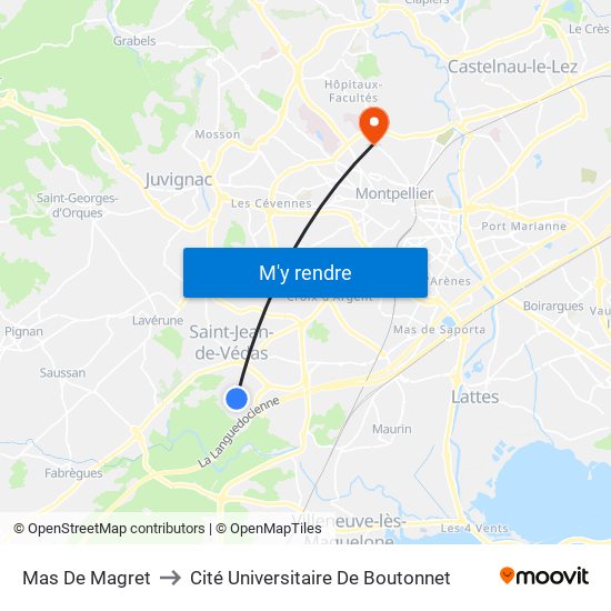 Mas De Magret to Cité Universitaire De Boutonnet map