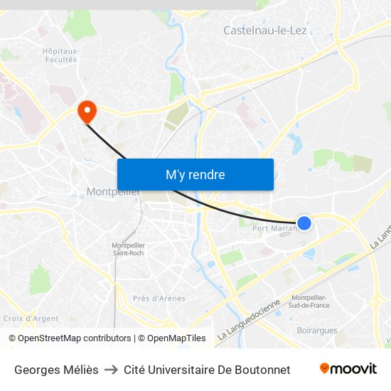 Georges Méliès to Cité Universitaire De Boutonnet map