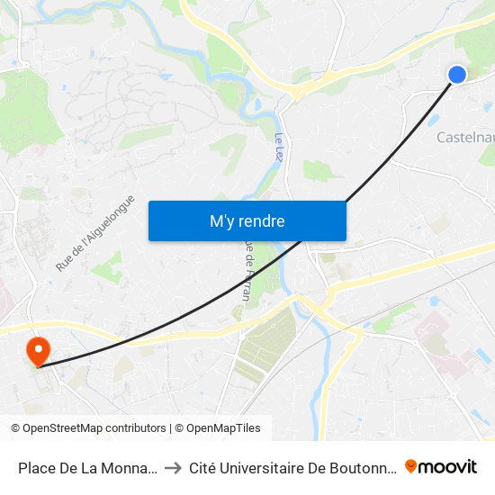 Place De La Monnaie to Cité Universitaire De Boutonnet map