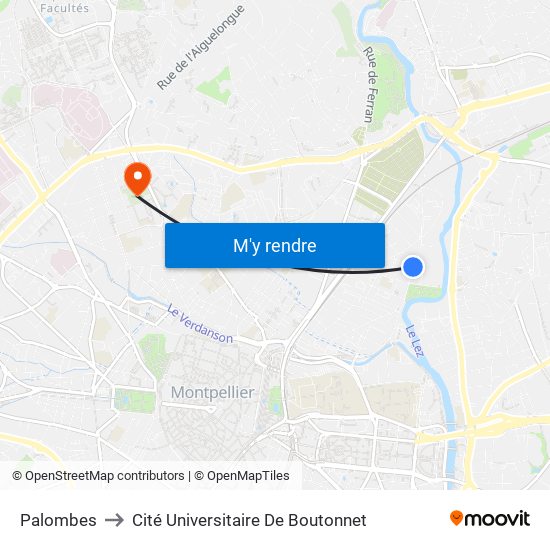 Palombes to Cité Universitaire De Boutonnet map