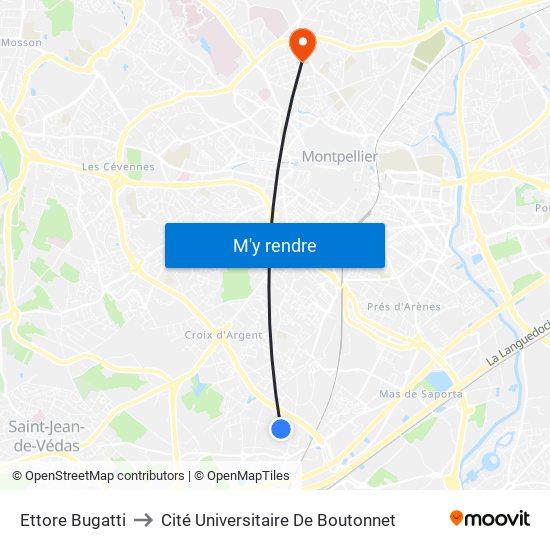 Ettore Bugatti to Cité Universitaire De Boutonnet map