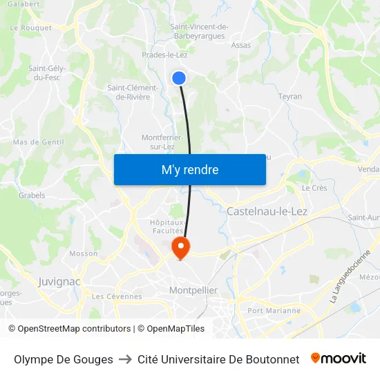 Olympe De Gouges to Cité Universitaire De Boutonnet map