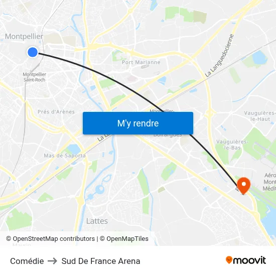 Comédie to Sud De France Arena map