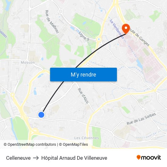 Celleneuve to Hôpital Arnaud De Villeneuve map