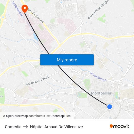 Comédie to Hôpital Arnaud De Villeneuve map