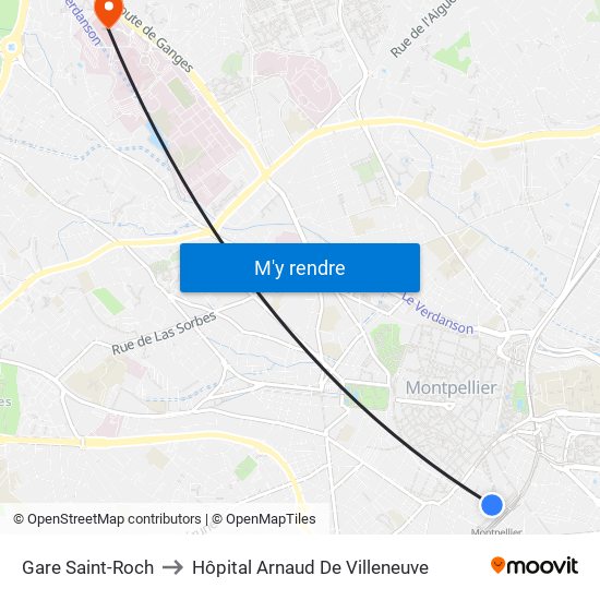 Gare Saint-Roch to Hôpital Arnaud De Villeneuve map