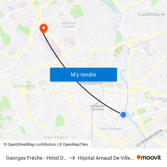 Georges Frêche - Hôtel De Ville to Hôpital Arnaud De Villeneuve map