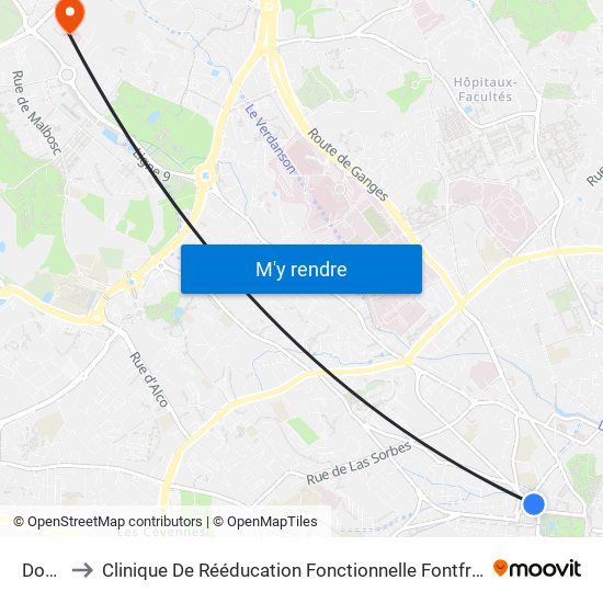 Doria to Clinique De Rééducation Fonctionnelle Fontfroide map