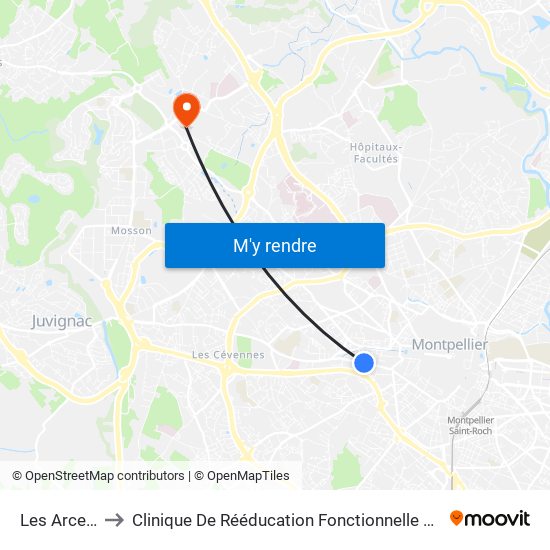 Les Arceaux to Clinique De Rééducation Fonctionnelle Fontfroide map