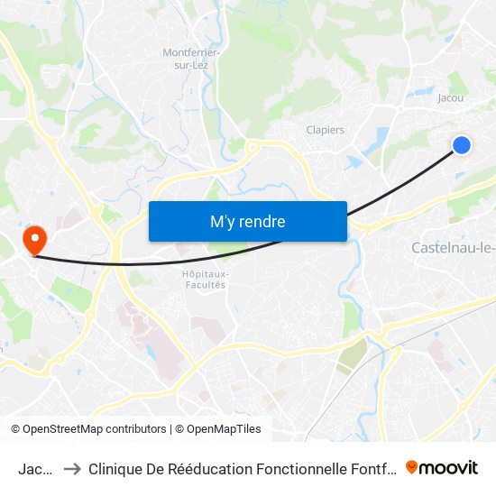Jacou to Clinique De Rééducation Fonctionnelle Fontfroide map