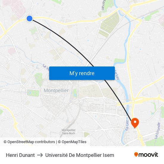 Henri Dunant to Université De Montpellier Isem map