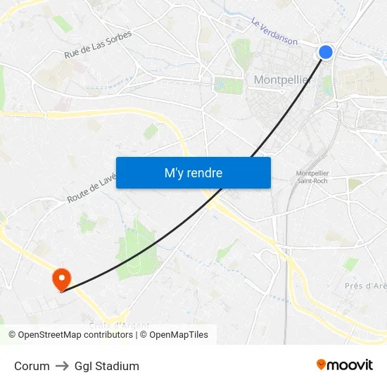 Corum to Ggl Stadium map