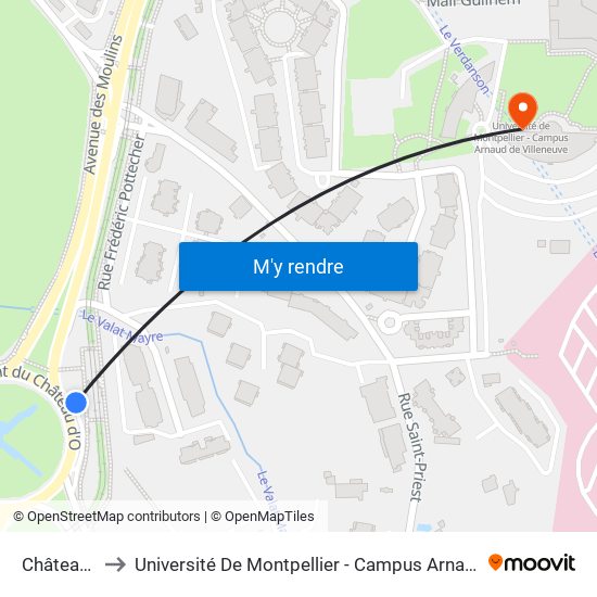 Château D'Ô to Université De Montpellier - Campus Arnaud De Villeneuve map