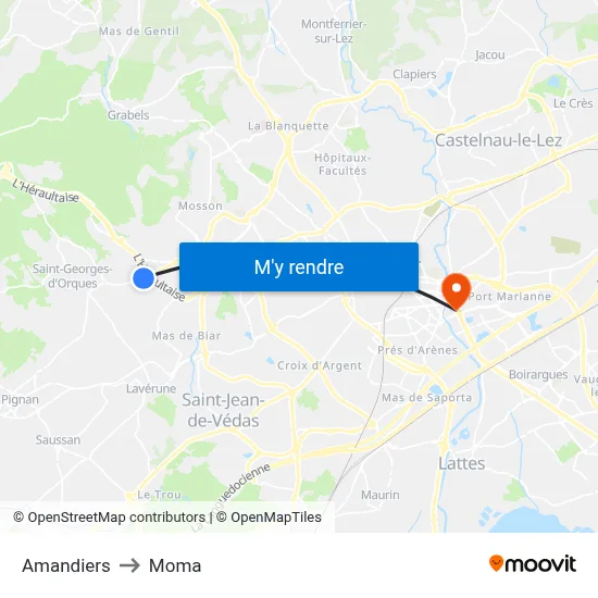 Amandiers to Moma map