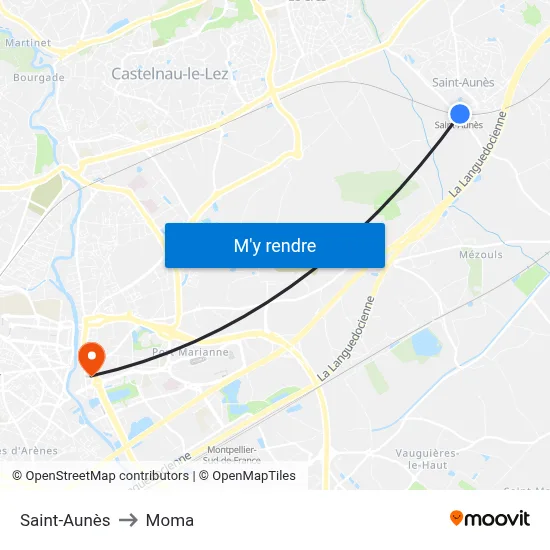 Saint-Aunès to Moma map