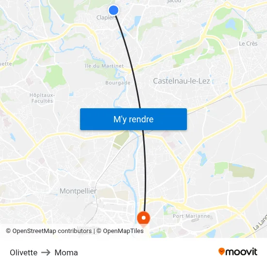 Olivette to Moma map