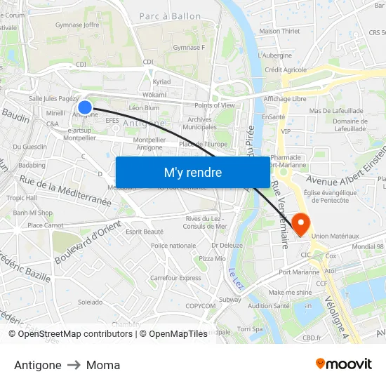 Antigone to Moma map
