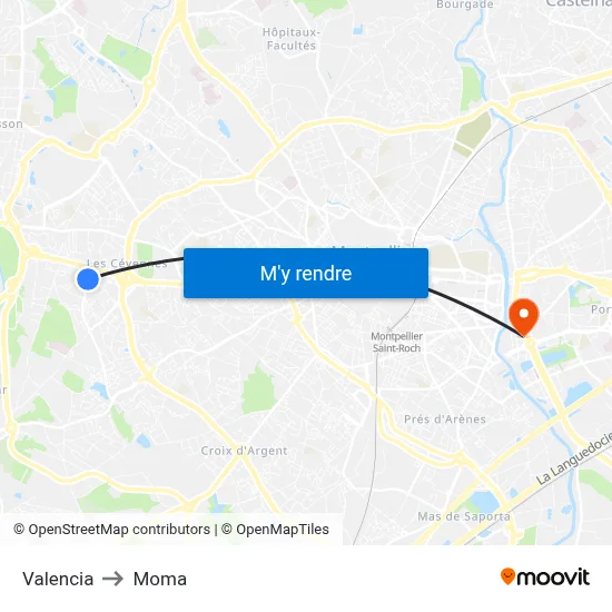 Valencia to Moma map