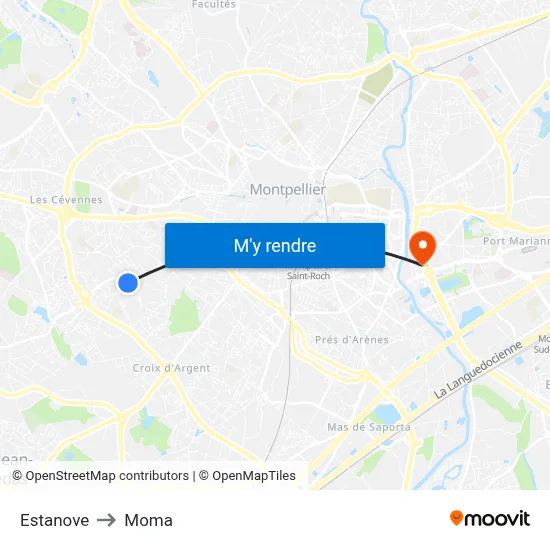 Estanove to Moma map