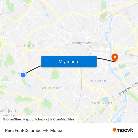 Parc Font-Colombe to Moma map