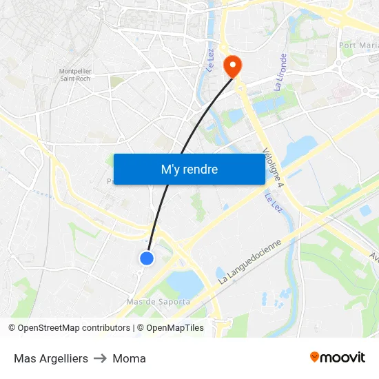 Mas Argelliers to Moma map