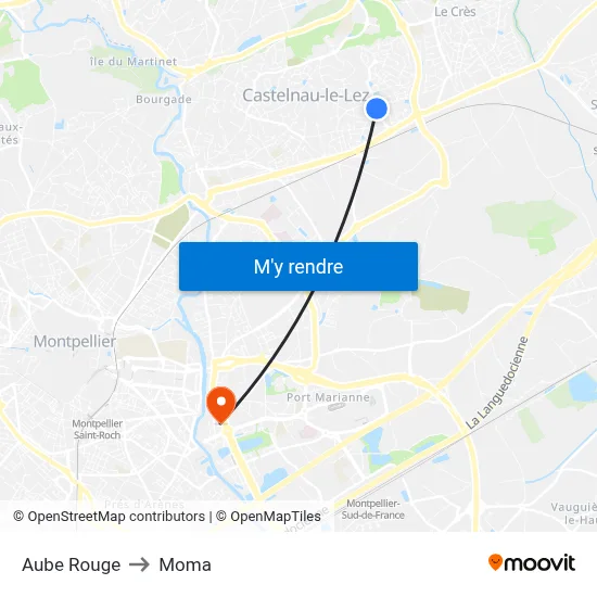 Aube Rouge to Moma map