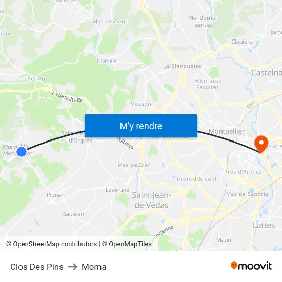 Clos Des Pins to Moma map