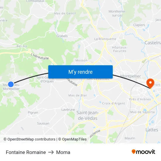 Fontaine Romaine to Moma map