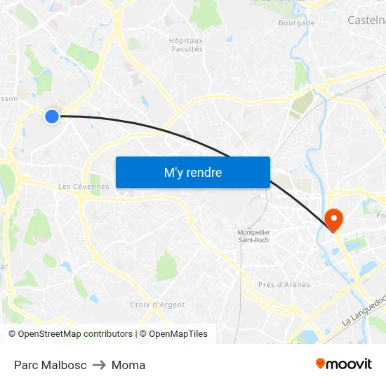 Parc Malbosc to Moma map